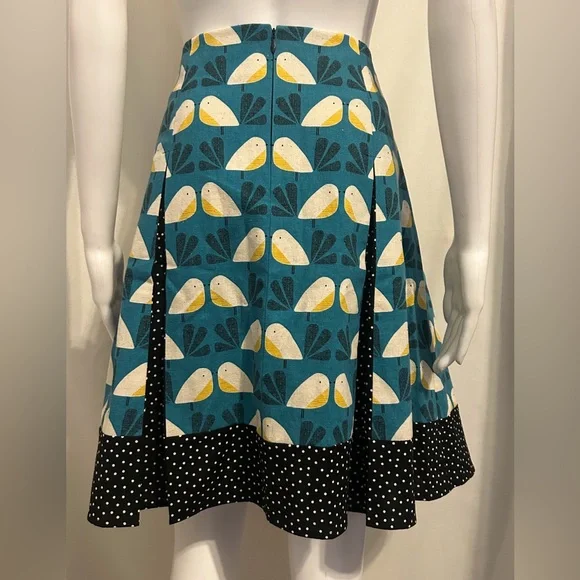 Star G Designs Sz M Teal Polka Dot Bird Pleated Flowy Skirt Boho Chic Retro Mod - Picture 2 of 4